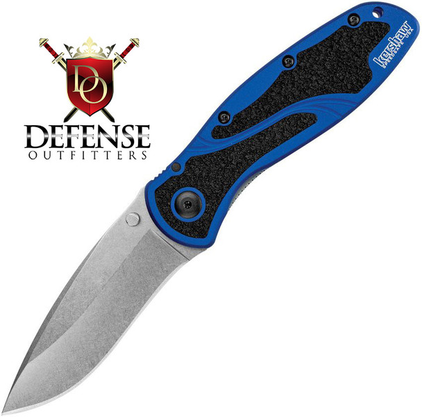 Kershaw Blur Folding Knife Assisted Folding Knife,Stonewash Plain Blade, Blue Aluminum Handles