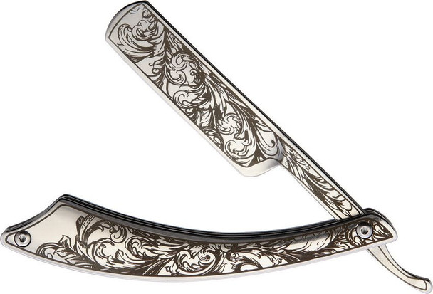 Albainox Straight Razor Knife Filigree Design Stainless Folder