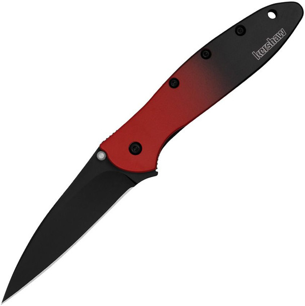 Kershaw Ken Onion Leek Assisted Flipper Knife 3" CPM-MagnaCut Black Plain Blade, Red/Black Gradient Aluminum Handles