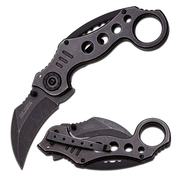 Tac-Force Spring Assisted Karambit Stonewash Stainless Steel Blade and Handle