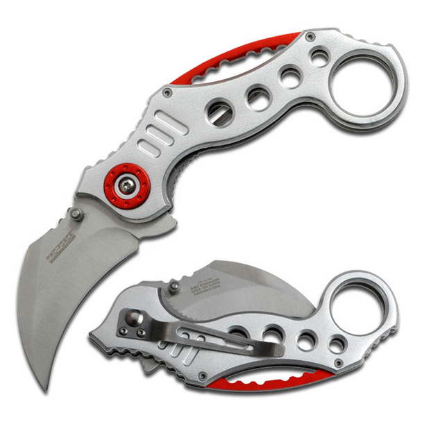 Tac-Force Knife Spring Assisted Karambit Silver with Red Handle Stainless Blade