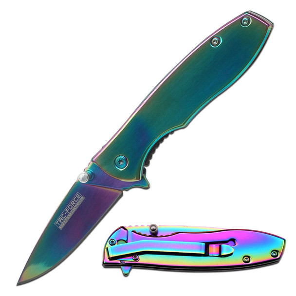 Tac-Force Spring Assisted Rainbow Titanium Coated Knife Drop Point