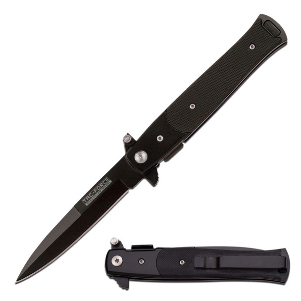 Tac-Force Spring Assisted Black G10 Handle Black Spear Point Blade