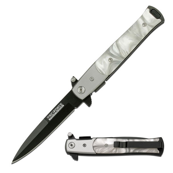 Tac-Force Spring Assisted Mother of Pearl Black Spear Point Blade