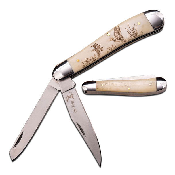 Elk Ridge Ducks Folding Ox Bone Knife Gentleman's Trapper Double Blade