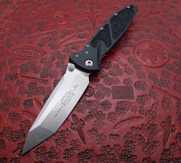 Microtech Socom Elite Manual Folding Knife Stonewashed Tanto Plain Blade, Black Aluminum Handle