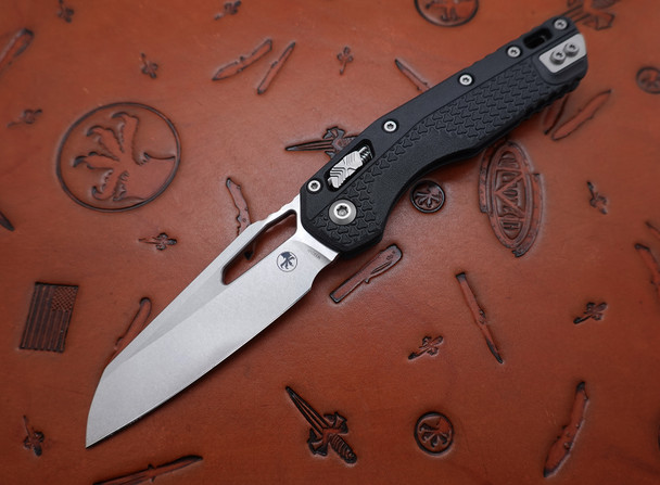 Microtech MSI RAM-LOK Manual Folding Knife Bohler M390MK Stonewashed Modified Sheepsfoot Plain Blade Black Injection Molded Polymer Handles AXIS/Crossbar Lock