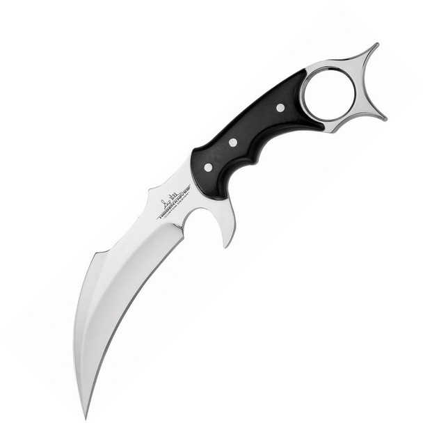 United Cutlery Hibben Karambit Fixed 5.375" Mirror Polished Blade, Black Micarta Handles, Leather Sheath