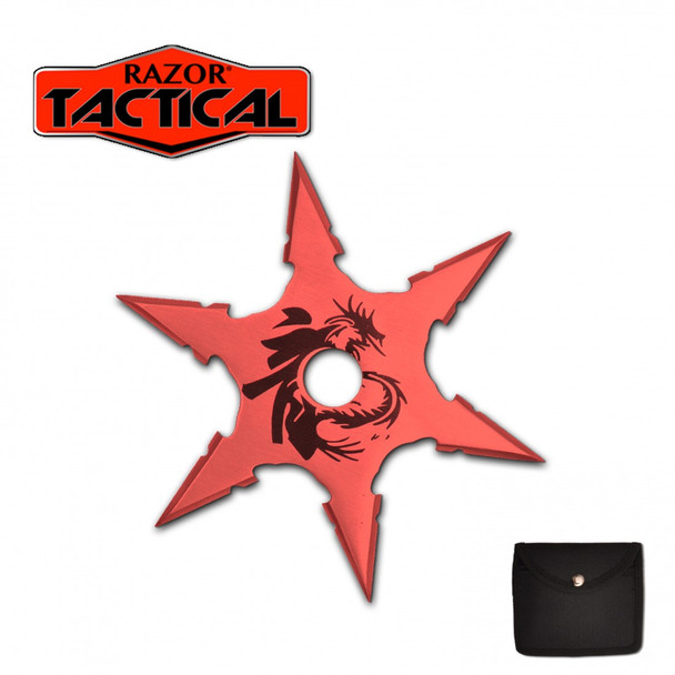 Razor Tactical Red Single Dragon Six Point Throwing Star with Sheath