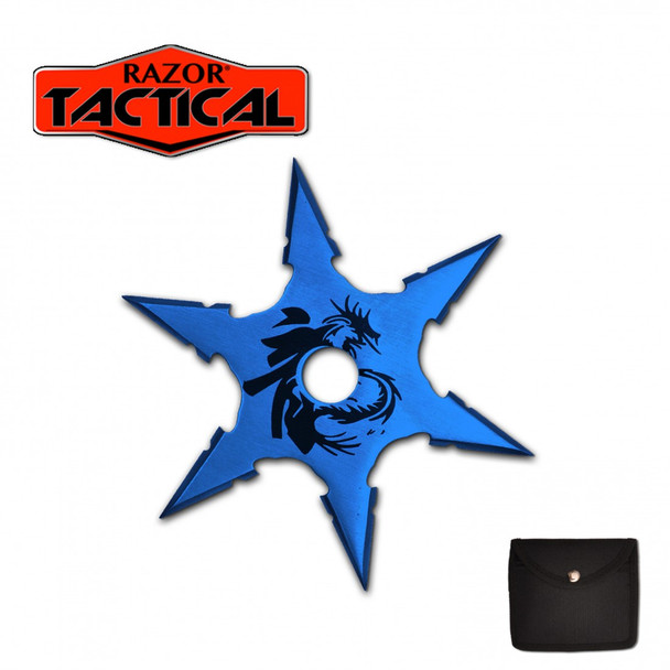 Razor Tactical Blue Single Dragon Six Point Throwing Star with Sheath