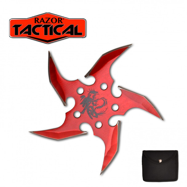 Razor Tactical Red 5 Points Throwing Star with Sheath