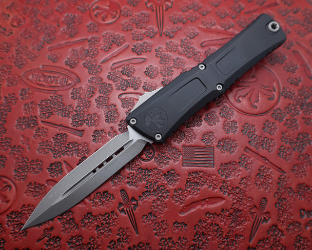 Microtech  Combat Troodon Gen III Automatic OTF Knife M390MK Apocalyptic Double Edge Dagger Blade, Black Deep Engraved Aluminum Handle