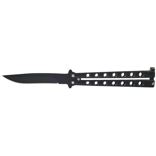 Black Handle Butterfly Balisong with Holes Black Stainless steel Blade