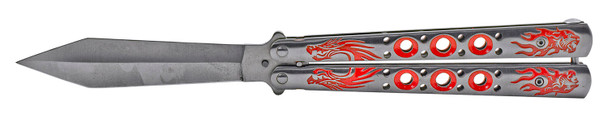 Dragonwing Dominator: XL Gladiator-Style Training Butterfly Knife with Dragon Design - Red