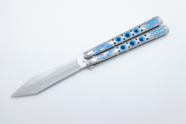 Dragonwing Dominator: XL Gladiator-Style Training Butterfly Knife with Dragon Design - Blue