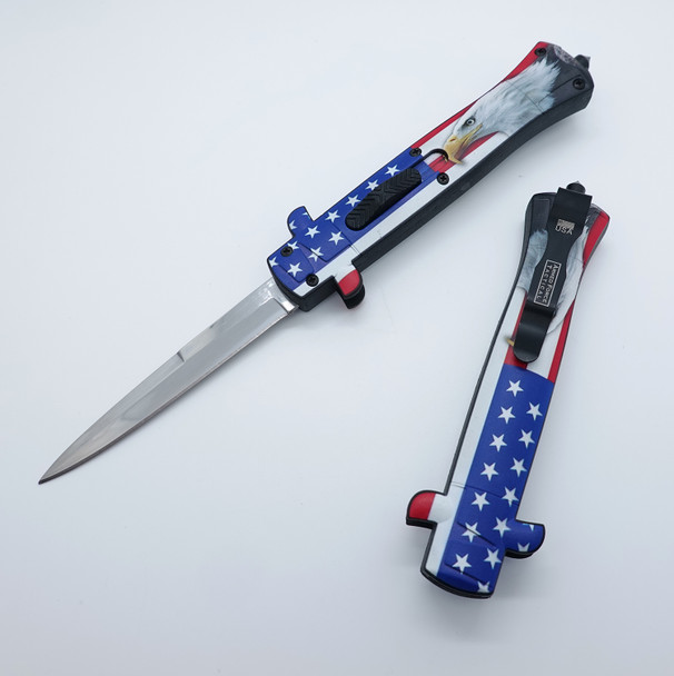Patriotic OTF Automatic Eagle Flag Mirror Blade S/E Bayonet Knife