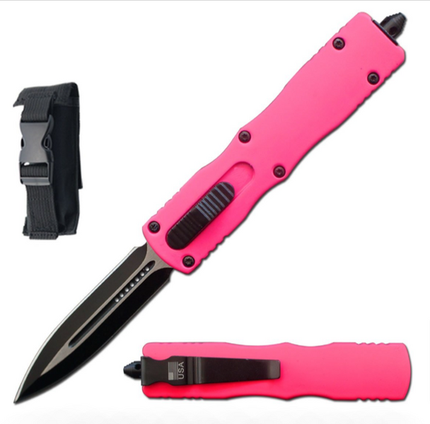 Pink Death Stalker Automatic Dual Action Out The Front Knife