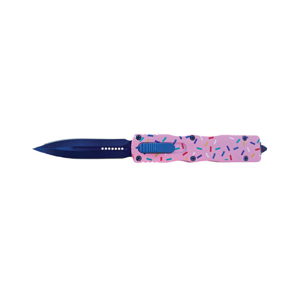 OTF Automatic Pocket Knife, Dagger Style Blade, Pink Sprinkles Handle