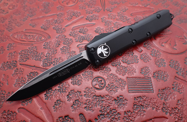 Microtech UTX-85 Tactical OTF Automatic Knife Black Drop Point Plain Blade and Black Aluminum Handle