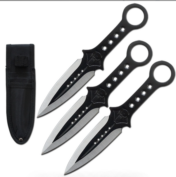 7.5" Tactical Skull Kunai Throwing Knife Set – 3-Piece Collection