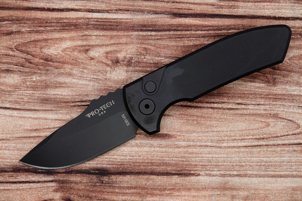 Pro-Tech Les George SBR Automatic Knife – LG403 Black DLC Blade with Smooth Black Aluminum Handle