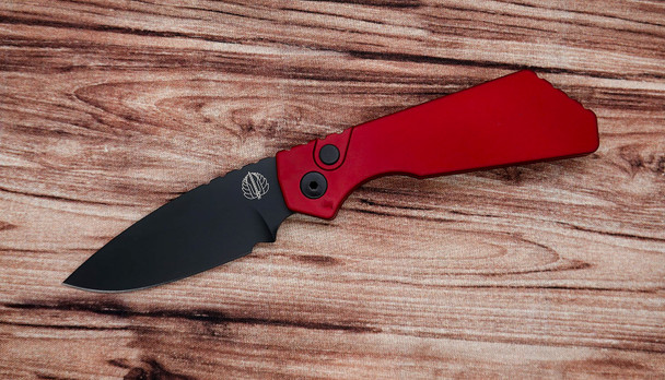 Pro-Tech Strider PT203-RED Automatic Knife – Black DLC Drop Point Blade with Red Aluminum Handle