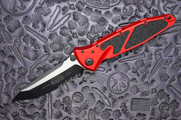 Microtech Socom Elite Manual – Tactical Black Tanto Partial Serrated Blade | Red Aluminum Handle