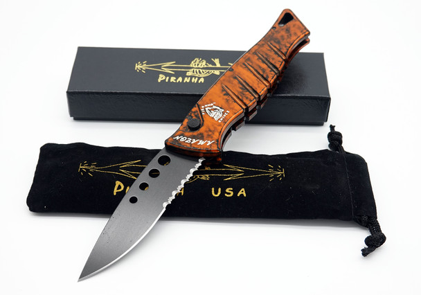 Piranha Amazon Automatic Knife Orange Tactical Serrated