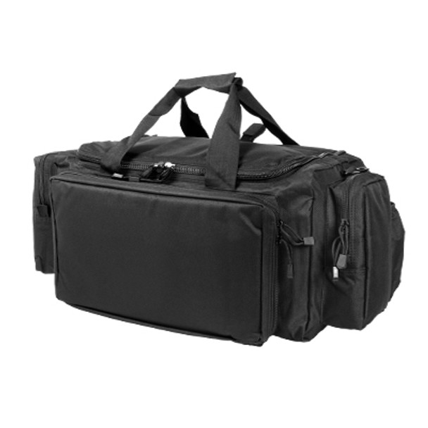 Front view of the Vism Expert Range Bag in Black showing zippered storage compartments