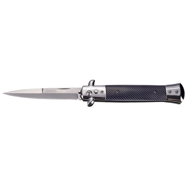 Stiletto switchblade with bayonet blade and carbon fiber handle open
