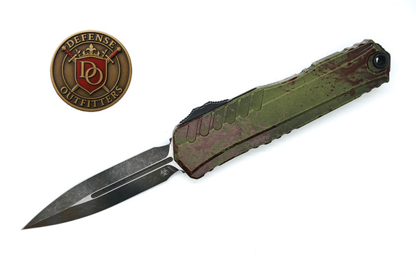 Microtech Cypher II Outbreak OTF Automatic Knife with double-edge dagger blade and Outbreak finish handle, model 1242-1OBS.