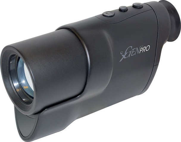 Night Owl Optics XGENPRO 3-6x37mm digital night vision monocular angled front view showing lens housing and control buttons.