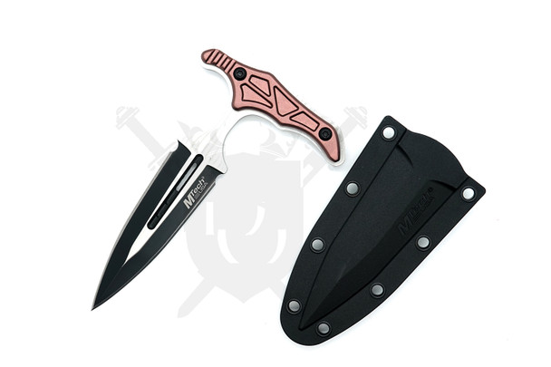 Bronze MTech fixed blade push dagger with double-edge stainless steel blade and ergonomic T-handle grip, displayed without sheath.