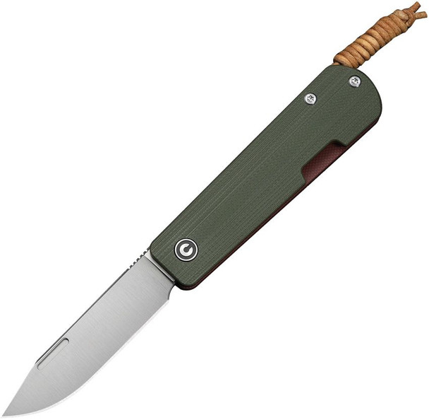 CIVIVI Slippy Sendy slipjoint knife open showing satin Nitro-V clip point blade and green G10 handle