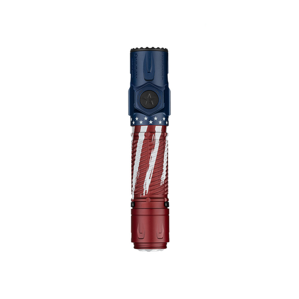 Olight Warrior Ultra Stars and Stripes tactical flashlight front view