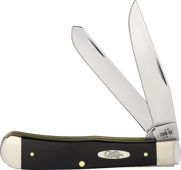 Case Cutlery Trapper 06780 pocket knife open showing clip point and spey blades with smooth black handle