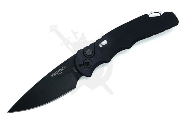 Pro-Tech TR-5 automatic knife black DLC sterile blade black aluminum handle open position USA made