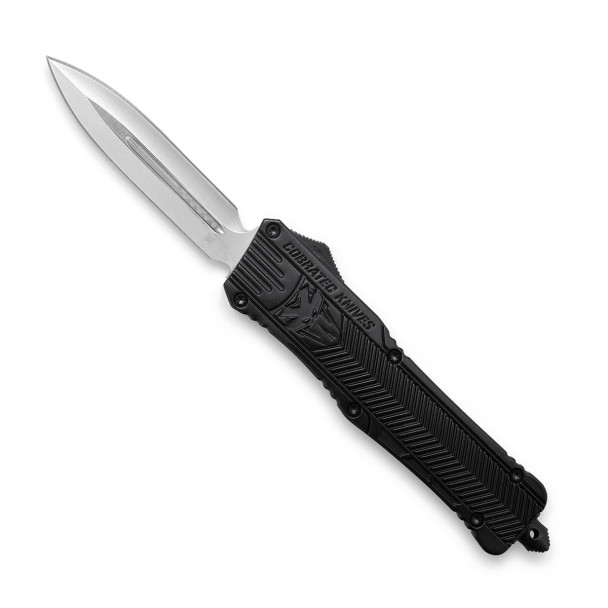CobraTec large CTK-1 OTF automatic knife black handle double edge D2 blade open