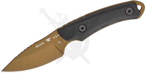 Buck 662 Alpha Scout Backcountry fixed blade knife bronze blade black handle front view