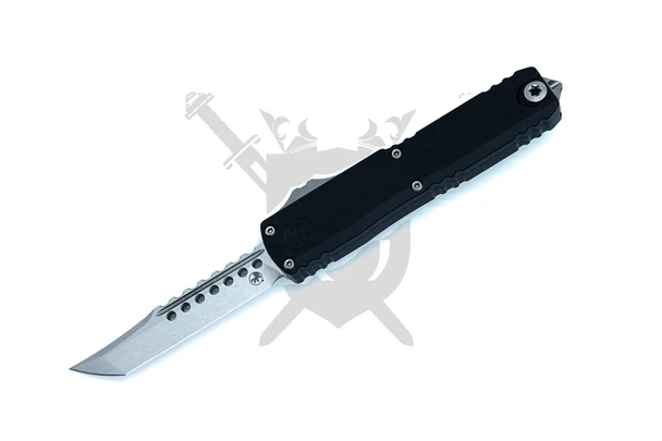 Microtech UTX-70 Gen IV Hellhound 14194-10S black handle stonewash Hellhound blade open front side