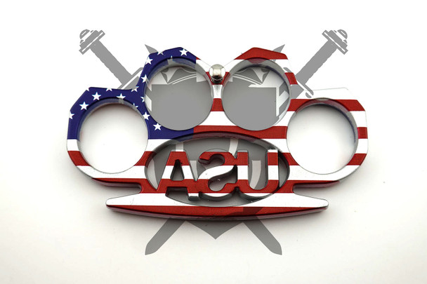 Stars & Stripes Patriot metal paperweight featuring raised USA lettering and American flag finish