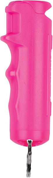 SABRE Fast Flip Top pepper gel in pink with ergonomic finger grip and snap-clip keychain