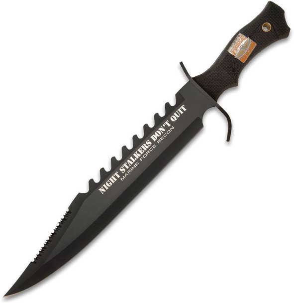 United Cutlery Marine Force Night Stalker Bowie UC2671 with 12-inch black coated 420 stainless steel blade and rubberized Marine Force Recon handle