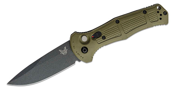 Benchmade Claymore AUTO Folding Knife CPM-D2 Cobalt Black Plain Blade, Ranger Green Grivory Handles