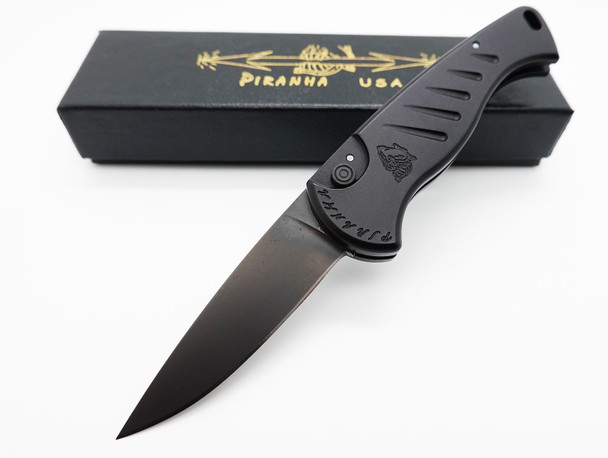 Piranha Fingerling Black Automatic Knife Tactical Black Blade