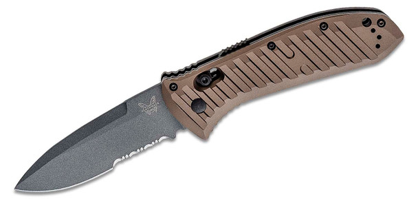 Benchmade Auto Presidio II Gray Drop Point Combo Blade, Milled Burnt Bronze Aluminum Handles