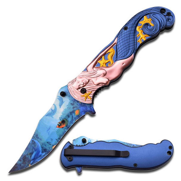 Masters Collection Blue Mermaid Spring Assisted Knife with Pocket Clip