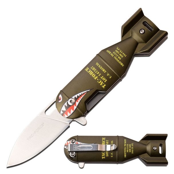 Spring Assisted Green Shark Bomber Folding Pocket Knife