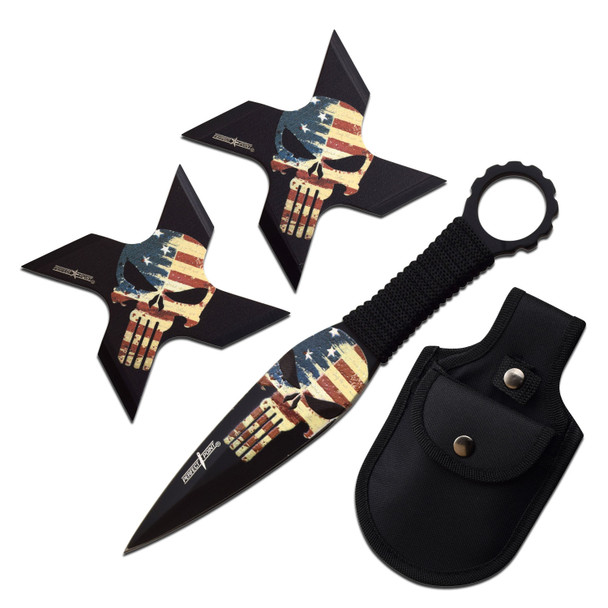 American Flag & Skull 3PC Thrower Set