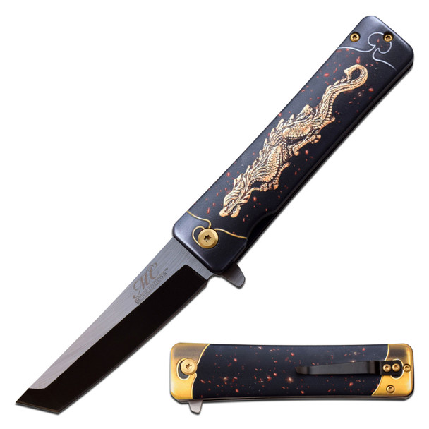 Spring Assisted Folding Pocket Knife Tanto Samurai Dragon Japanese